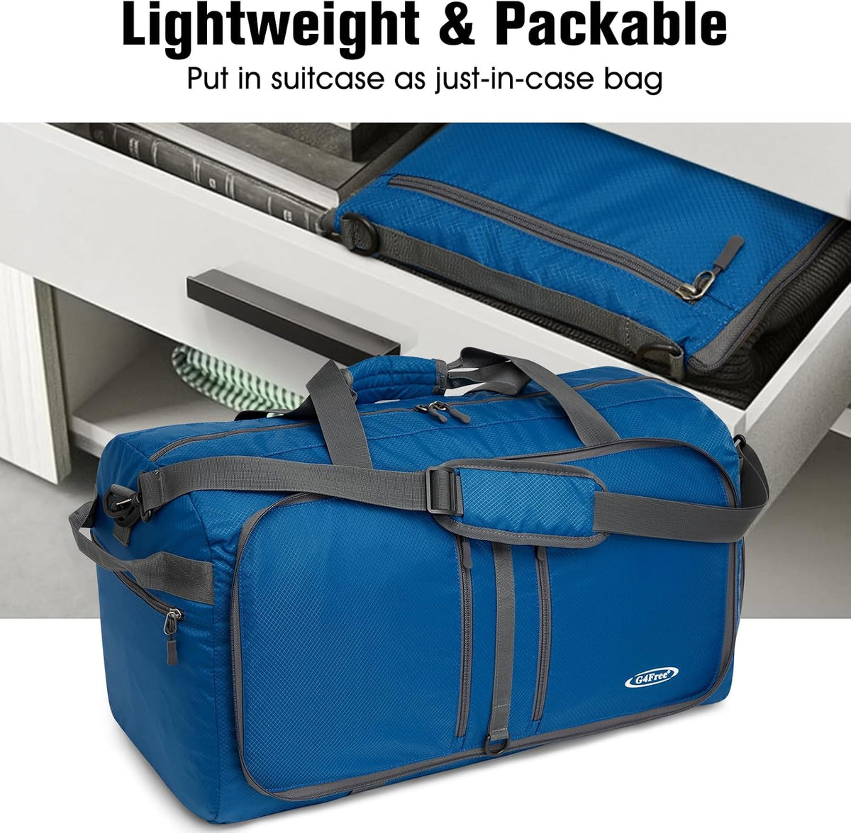 40L/65L Foldable Travel Duffle Bag Packable Weekender Bag | Water Resistant Nylon, Carry On Size Duffel, for Travel or Overnight Weekender Trip, for Gym or Sports, for Men Women