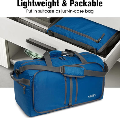 40L/65L Foldable Travel Duffle Bag Packable Weekender Bag | Water Resistant Nylon, Carry On Size Duffel, for Travel or Overnight Weekender Trip, for Gym or Sports, for Men Women