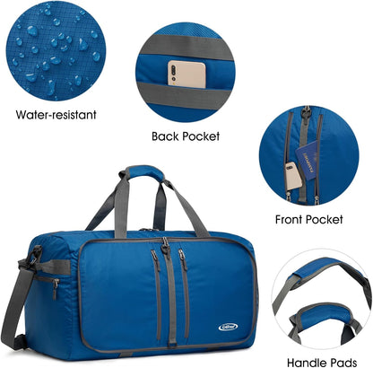 40L/65L Foldable Travel Duffle Bag Packable Weekender Bag | Water Resistant Nylon, Carry On Size Duffel, for Travel or Overnight Weekender Trip, for Gym or Sports, for Men Women