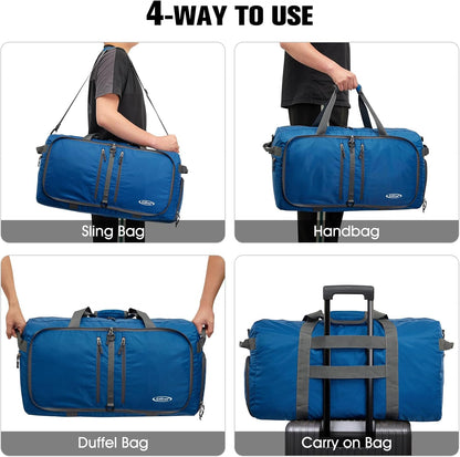 40L/65L Foldable Travel Duffle Bag Packable Weekender Bag | Water Resistant Nylon, Carry On Size Duffel, for Travel or Overnight Weekender Trip, for Gym or Sports, for Men Women