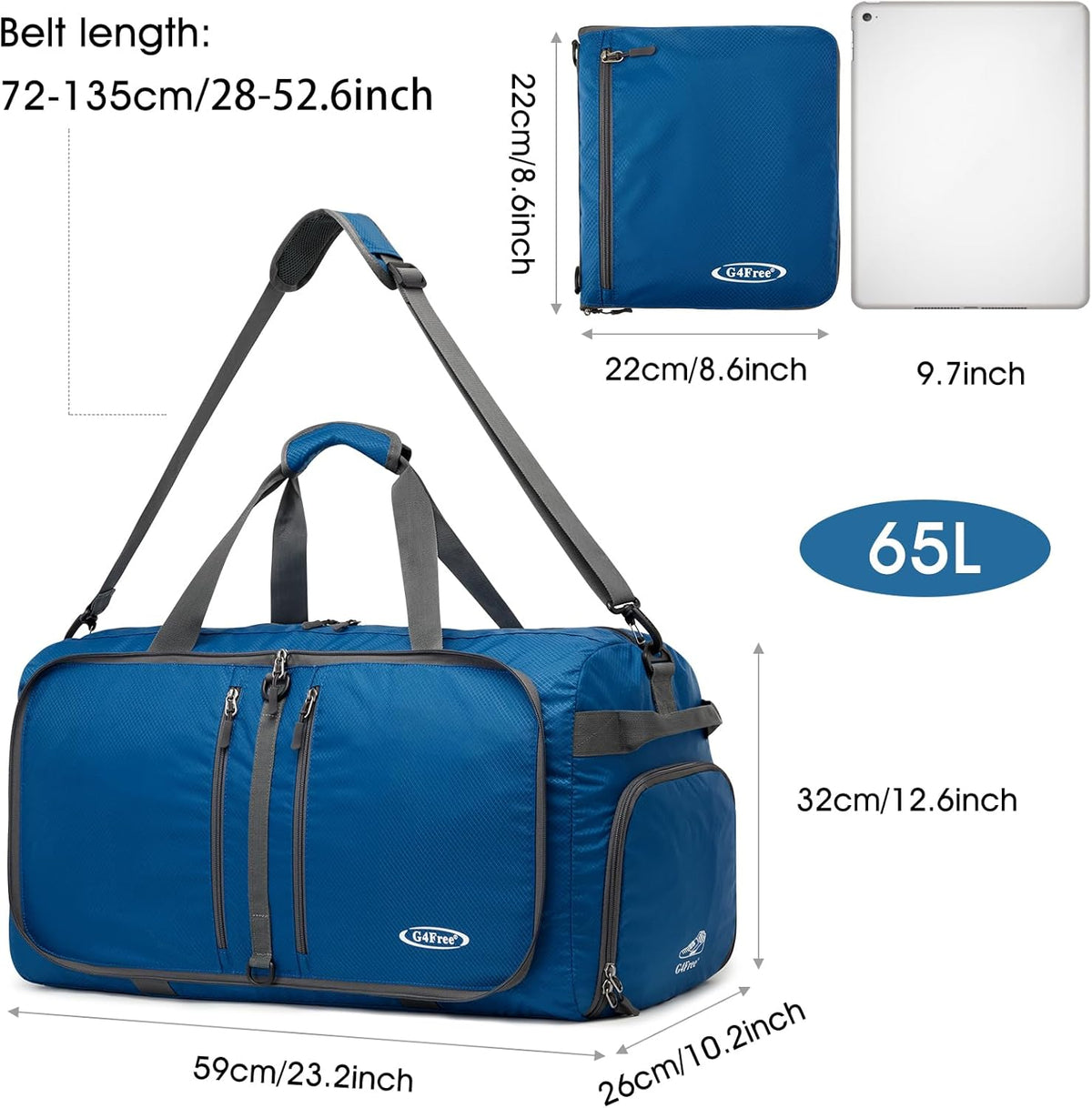 40L/65L Foldable Travel Duffle Bag Packable Weekender Bag | Water Resistant Nylon, Carry On Size Duffel, for Travel or Overnight Weekender Trip, for Gym or Sports, for Men Women