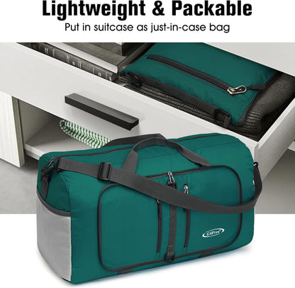 40L/65L Foldable Travel Duffle Bag Packable Weekender Bag | Water Resistant Nylon, Carry On Size Duffel, for Travel or Overnight Weekender Trip, for Gym or Sports, for Men Women