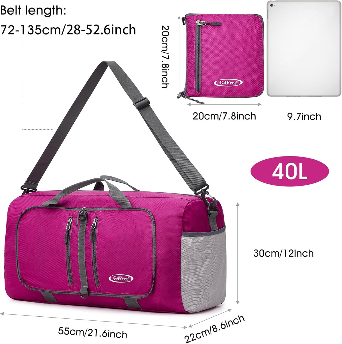 40L/65L Foldable Travel Duffle Bag Packable Weekender Bag | Water Resistant Nylon, Carry On Size Duffel, for Travel or Overnight Weekender Trip, for Gym or Sports, for Men Women