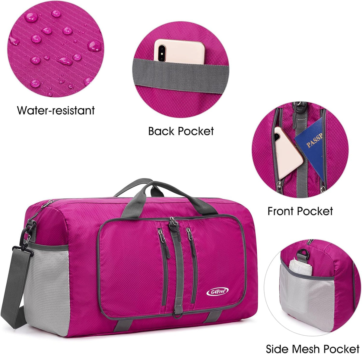 40L/65L Foldable Travel Duffle Bag Packable Weekender Bag | Water Resistant Nylon, Carry On Size Duffel, for Travel or Overnight Weekender Trip, for Gym or Sports, for Men Women