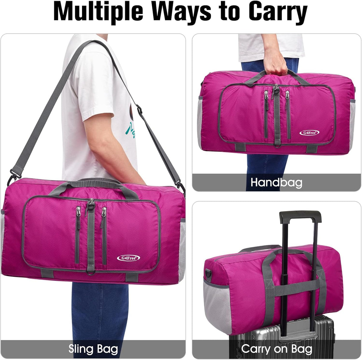 40L/65L Foldable Travel Duffle Bag Packable Weekender Bag | Water Resistant Nylon, Carry On Size Duffel, for Travel or Overnight Weekender Trip, for Gym or Sports, for Men Women
