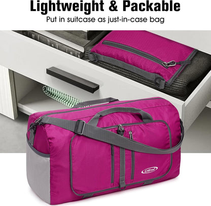 40L/65L Foldable Travel Duffle Bag Packable Weekender Bag | Water Resistant Nylon, Carry On Size Duffel, for Travel or Overnight Weekender Trip, for Gym or Sports, for Men Women