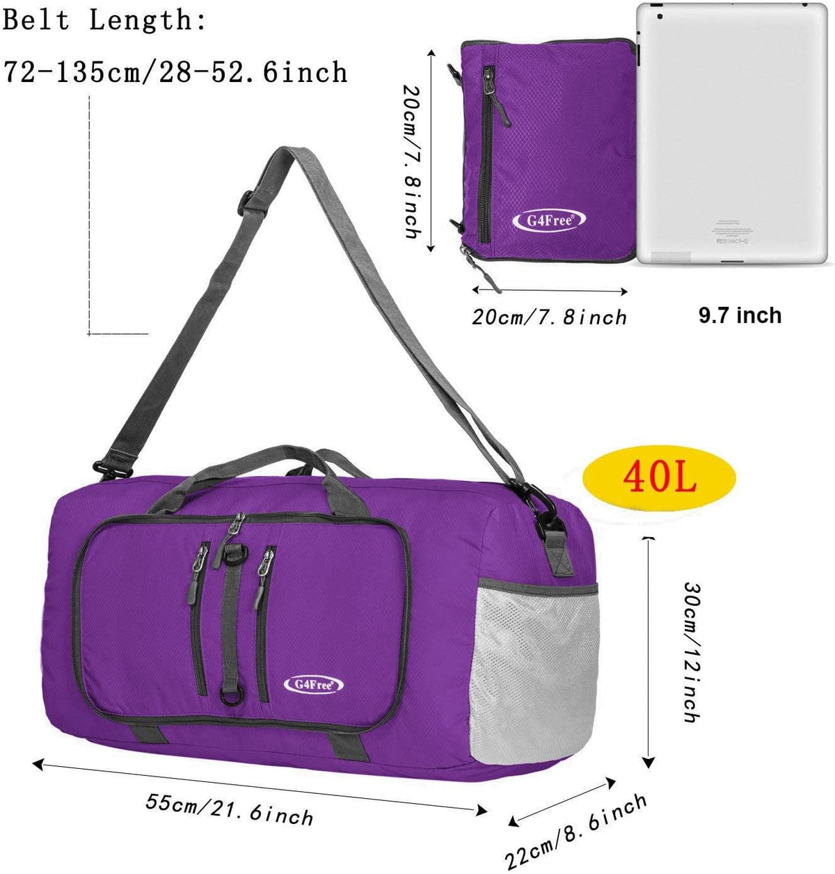 40L/65L Foldable Travel Duffle Bag Packable Weekender Bag | Water Resistant Nylon, Carry On Size Duffel, for Travel or Overnight Weekender Trip, for Gym or Sports, for Men Women