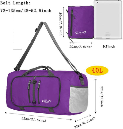 40L/65L Foldable Travel Duffle Bag Packable Weekender Bag | Water Resistant Nylon, Carry On Size Duffel, for Travel or Overnight Weekender Trip, for Gym or Sports, for Men Women