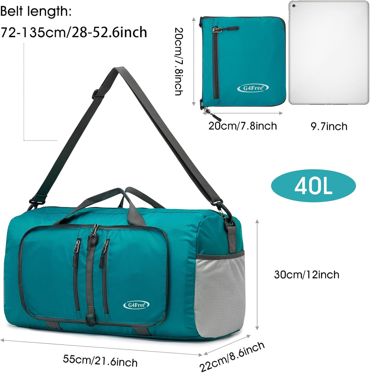 40L/65L Foldable Travel Duffle Bag Packable Weekender Bag | Water Resistant Nylon, Carry On Size Duffel, for Travel or Overnight Weekender Trip, for Gym or Sports, for Men Women
