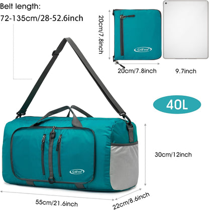 40L/65L Foldable Travel Duffle Bag Packable Weekender Bag | Water Resistant Nylon, Carry On Size Duffel, for Travel or Overnight Weekender Trip, for Gym or Sports, for Men Women