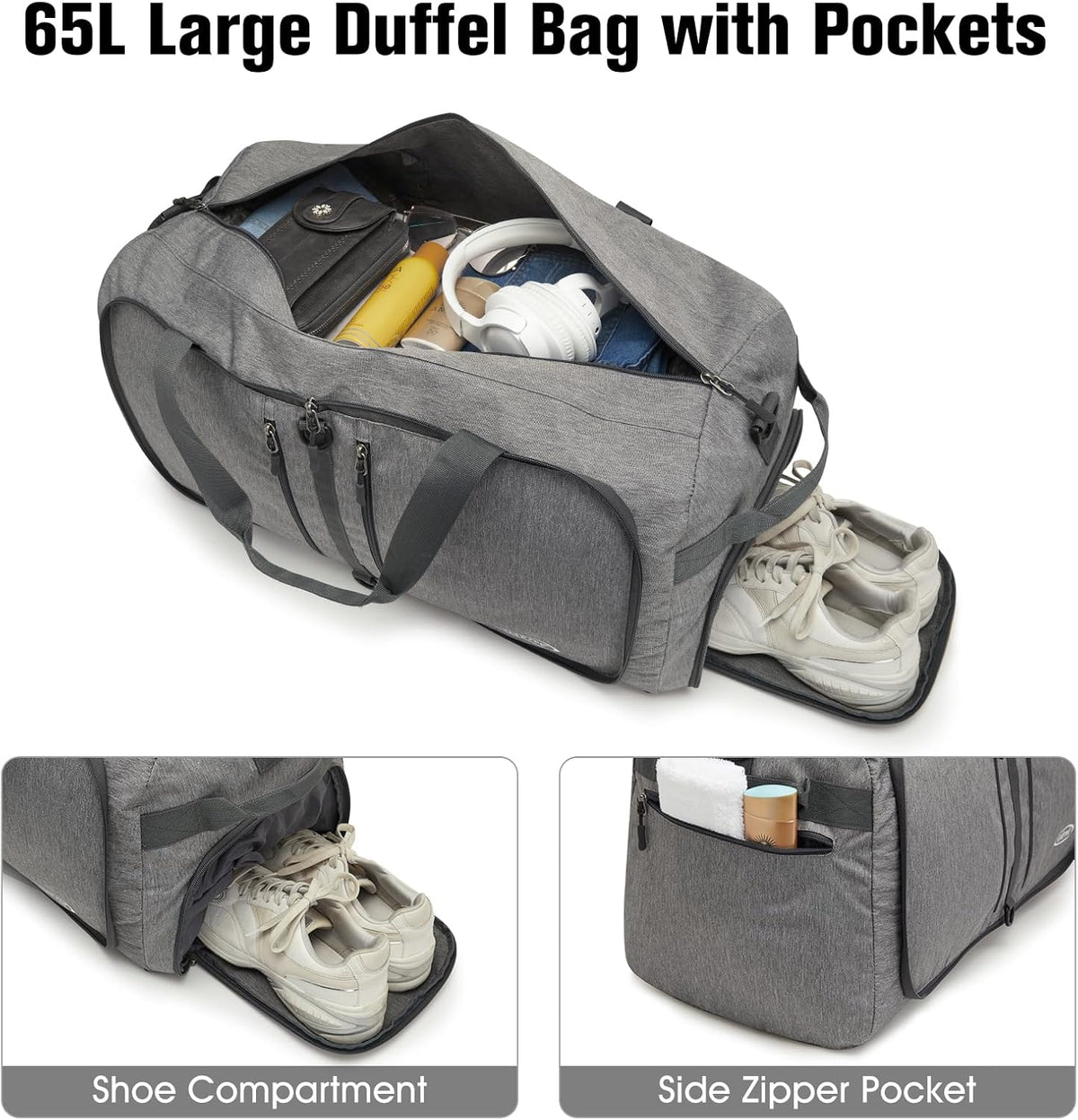 40L/65L Foldable Travel Duffle Bag Packable Weekender Bag | Water Resistant Nylon, Carry On Size Duffel, for Travel or Overnight Weekender Trip, for Gym or Sports, for Men Women