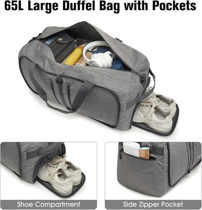 40L/65L Foldable Travel Duffle Bag Packable Weekender Bag | Water Resistant Nylon, Carry On Size Duffel, for Travel or Overnight Weekender Trip, for Gym or Sports, for Men Women