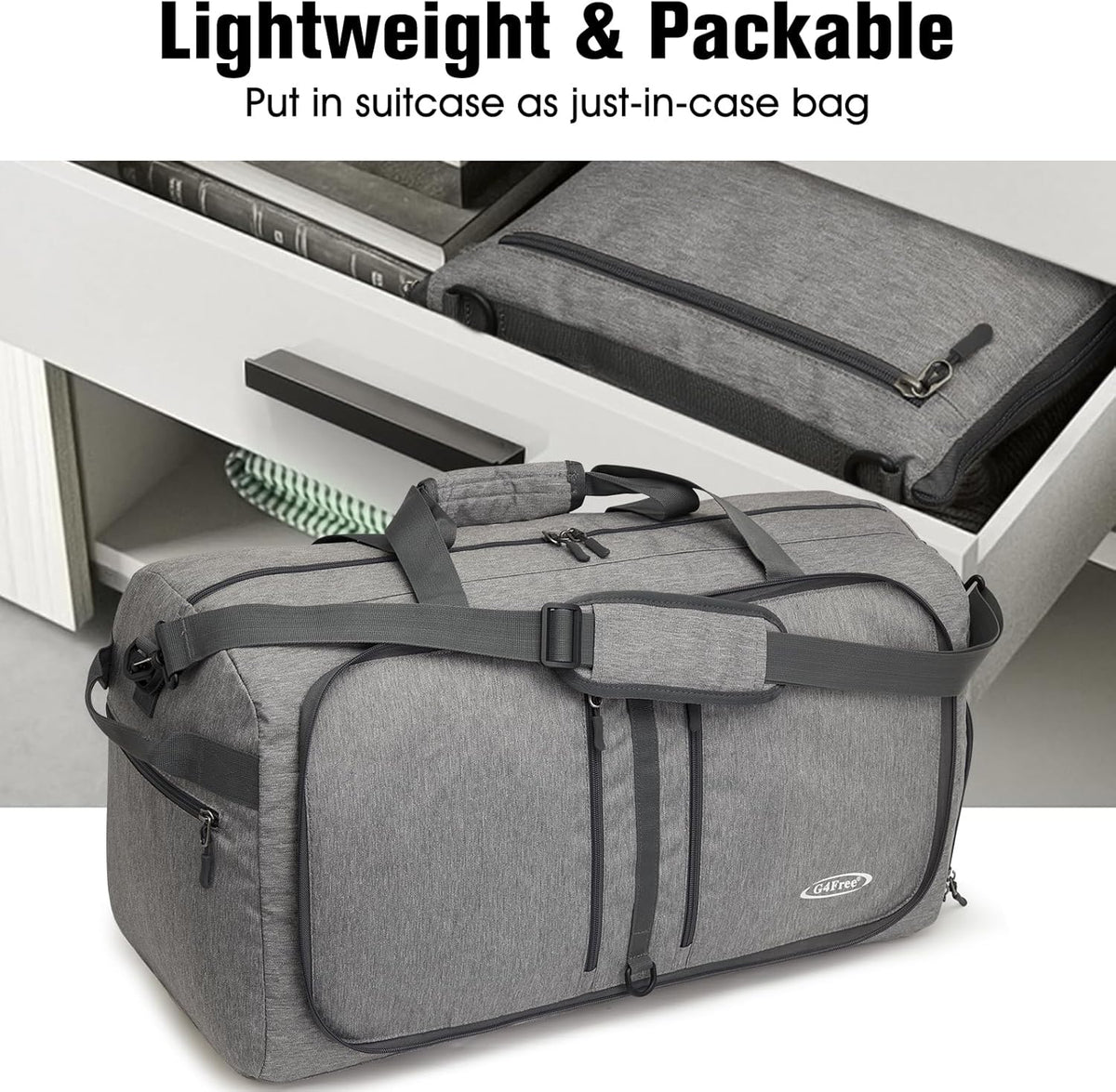 40L/65L Foldable Travel Duffle Bag Packable Weekender Bag | Water Resistant Nylon, Carry On Size Duffel, for Travel or Overnight Weekender Trip, for Gym or Sports, for Men Women