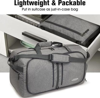 40L/65L Foldable Travel Duffle Bag Packable Weekender Bag | Water Resistant Nylon, Carry On Size Duffel, for Travel or Overnight Weekender Trip, for Gym or Sports, for Men Women