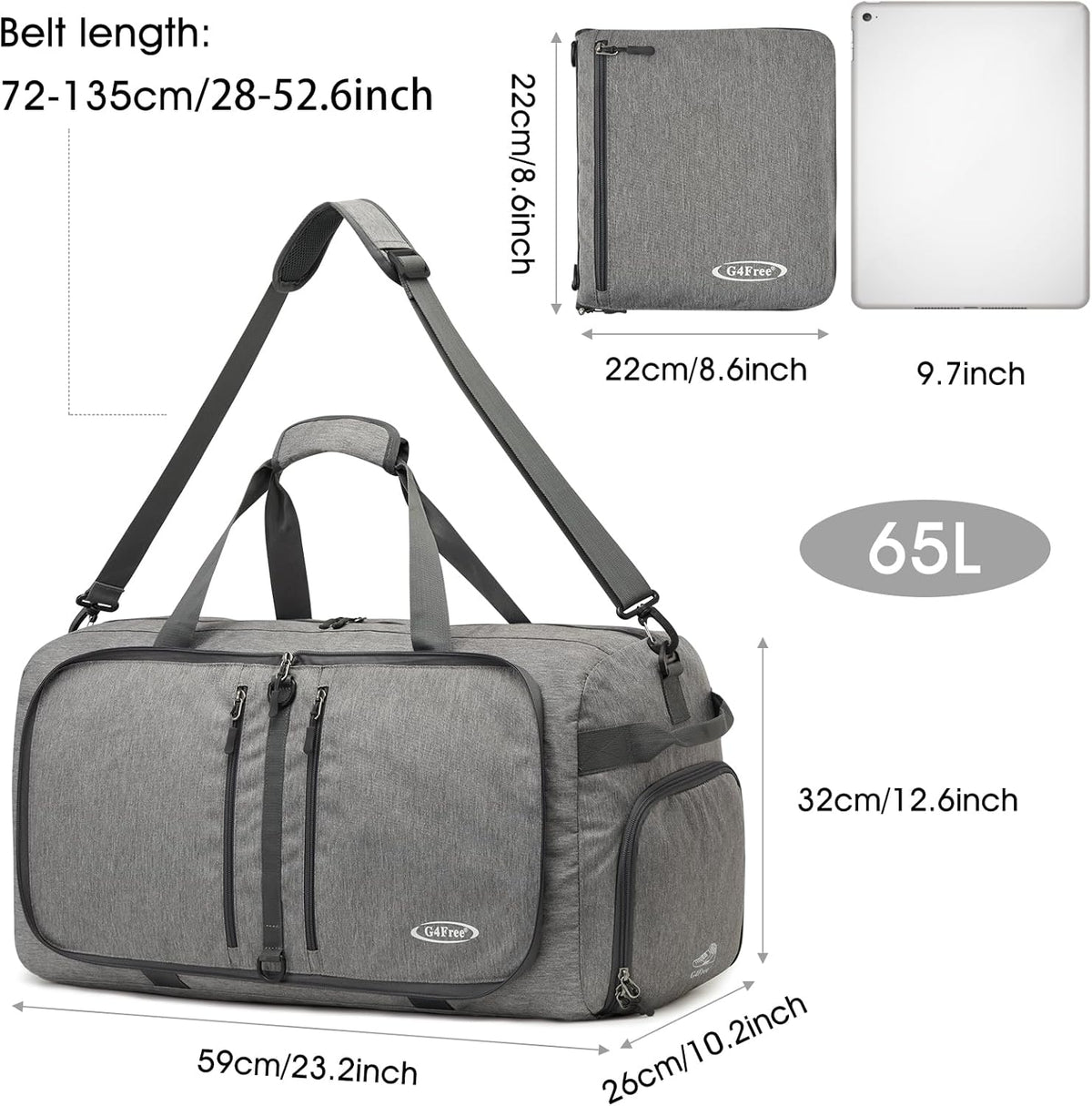 40L/65L Foldable Travel Duffle Bag Packable Weekender Bag | Water Resistant Nylon, Carry On Size Duffel, for Travel or Overnight Weekender Trip, for Gym or Sports, for Men Women