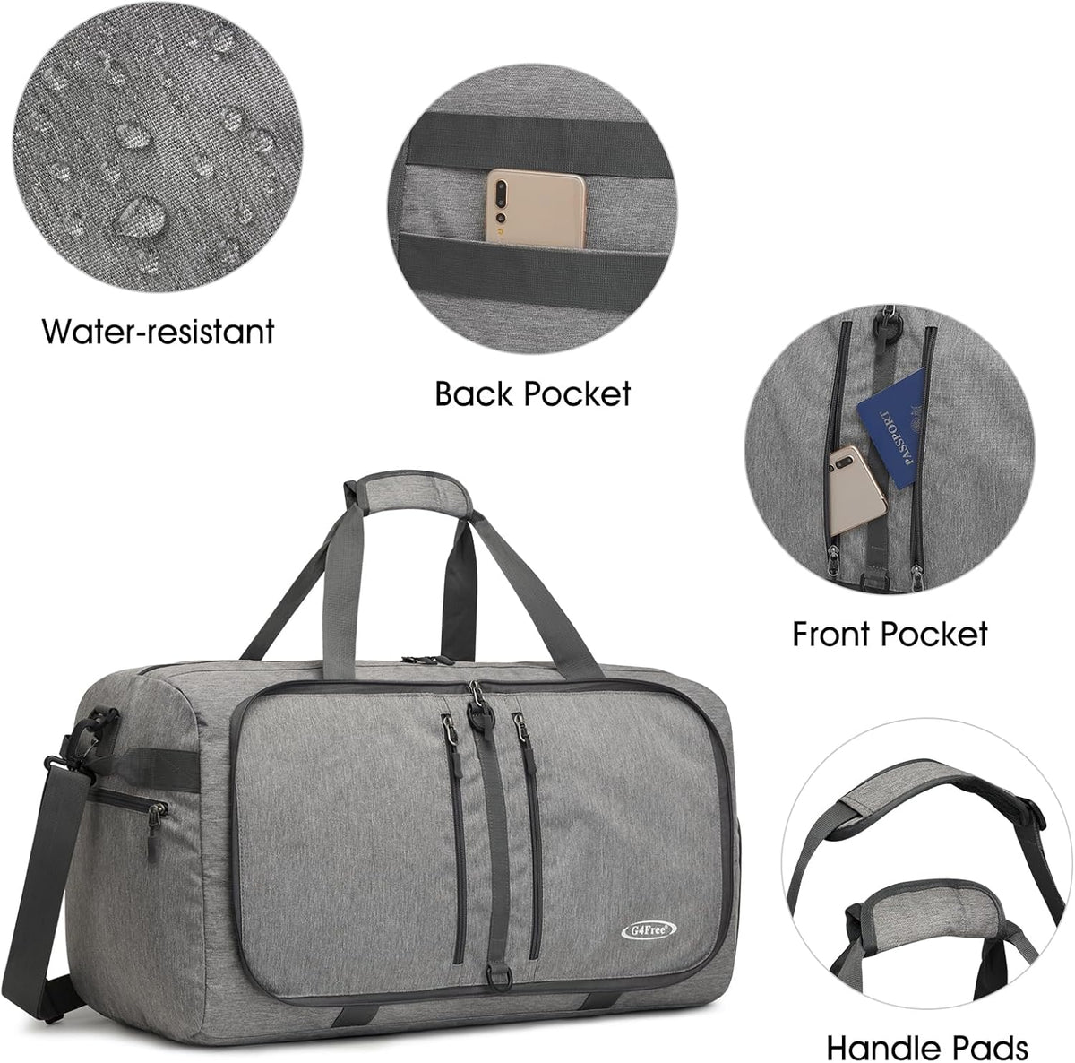 40L/65L Foldable Travel Duffle Bag Packable Weekender Bag | Water Resistant Nylon, Carry On Size Duffel, for Travel or Overnight Weekender Trip, for Gym or Sports, for Men Women