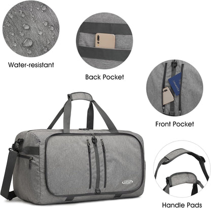 40L/65L Foldable Travel Duffle Bag Packable Weekender Bag | Water Resistant Nylon, Carry On Size Duffel, for Travel or Overnight Weekender Trip, for Gym or Sports, for Men Women