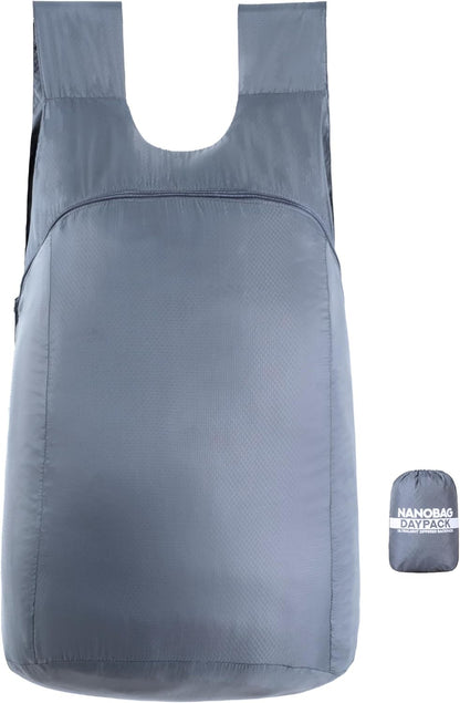 Daypack - Ultralight 16L Foldable Travel & Hiking Backpack, Reusable, Packable, Collapsible Bag for Men & Women (Gray)