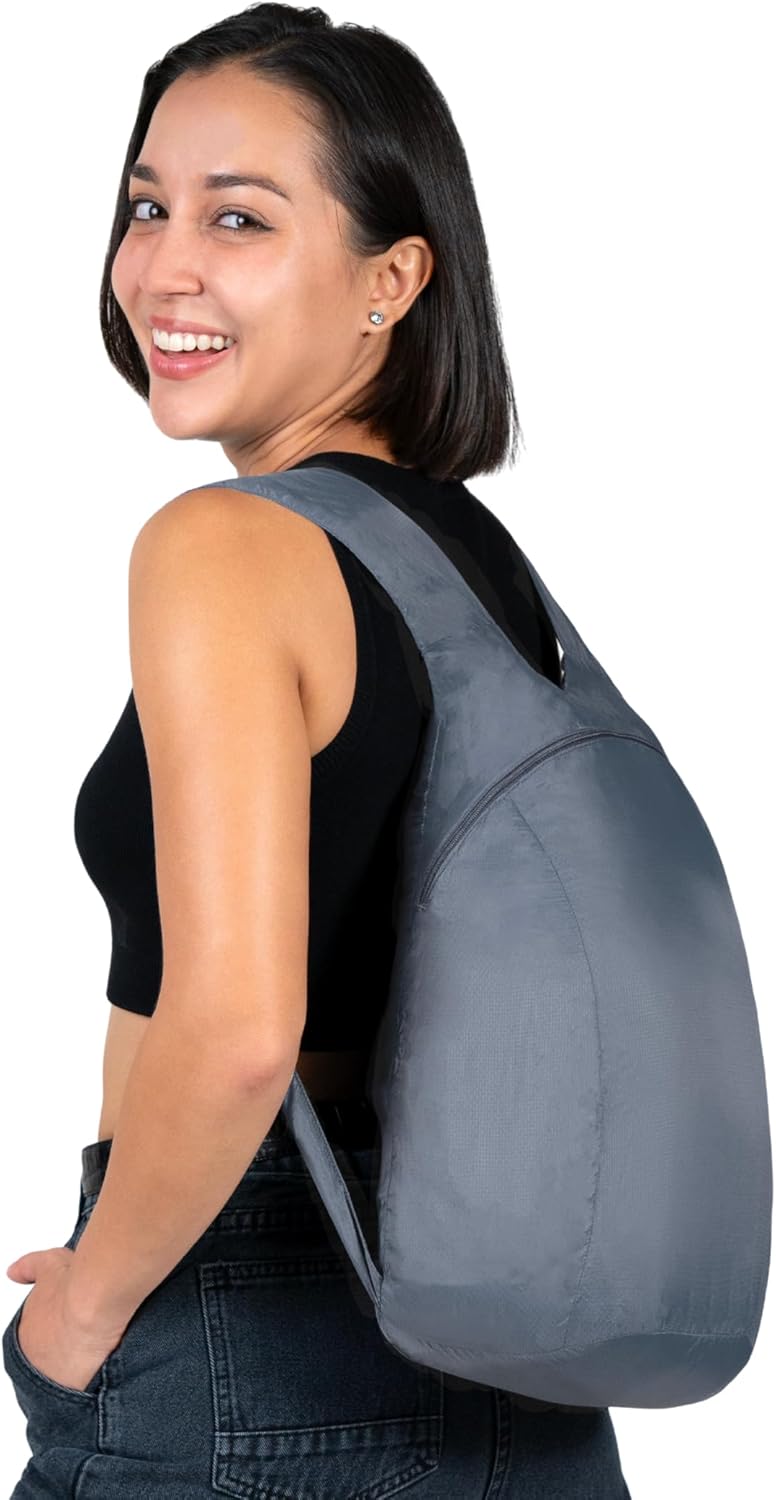 Daypack - Ultralight 16L Foldable Travel & Hiking Backpack, Reusable, Packable, Collapsible Bag for Men & Women (Gray)