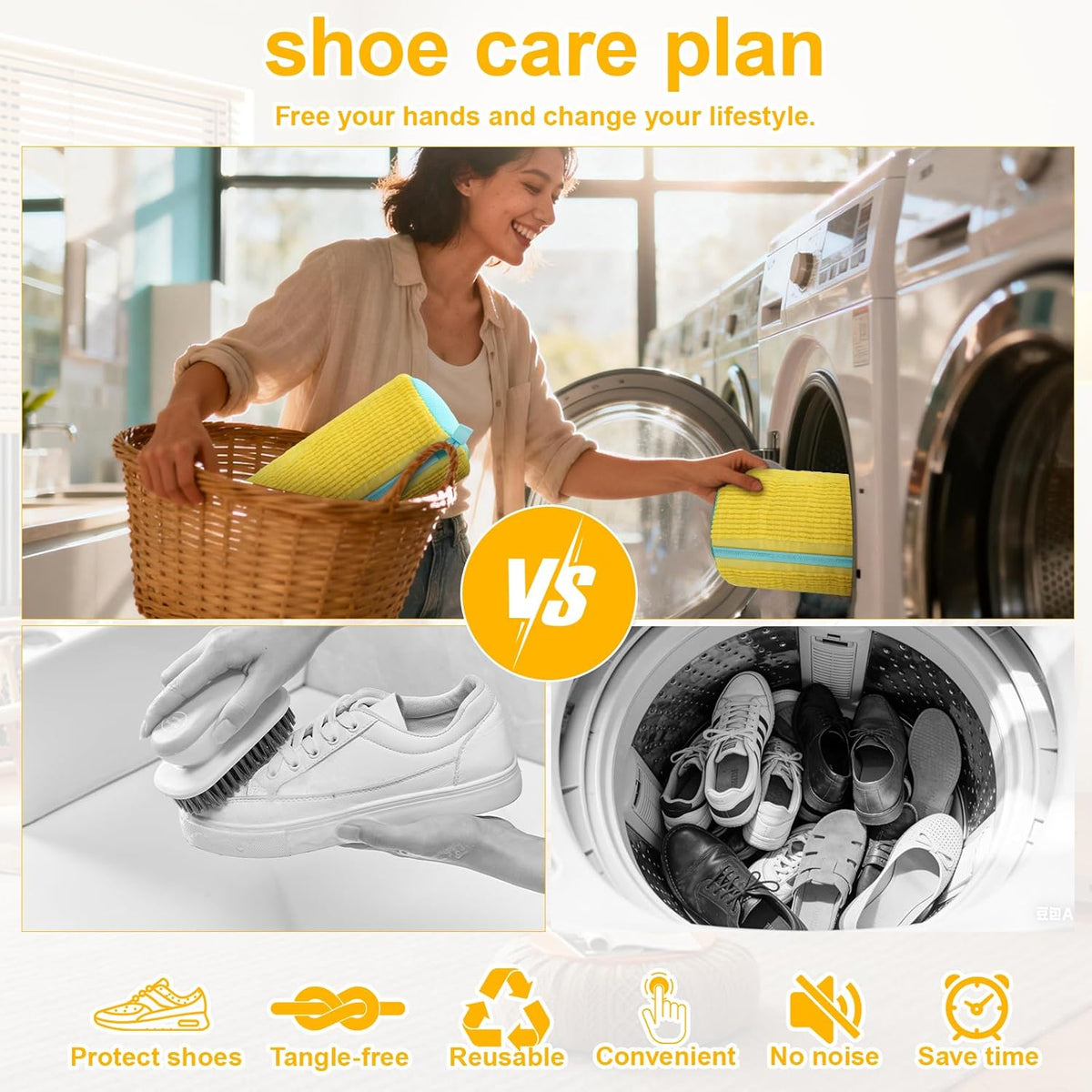 – Reusable Laundry Shoe Bag for Sneakers, Running Shoes & White Shoes, Helps Protect Against Deformation, Scratches & Washer Damage(Yellow 2pcs)