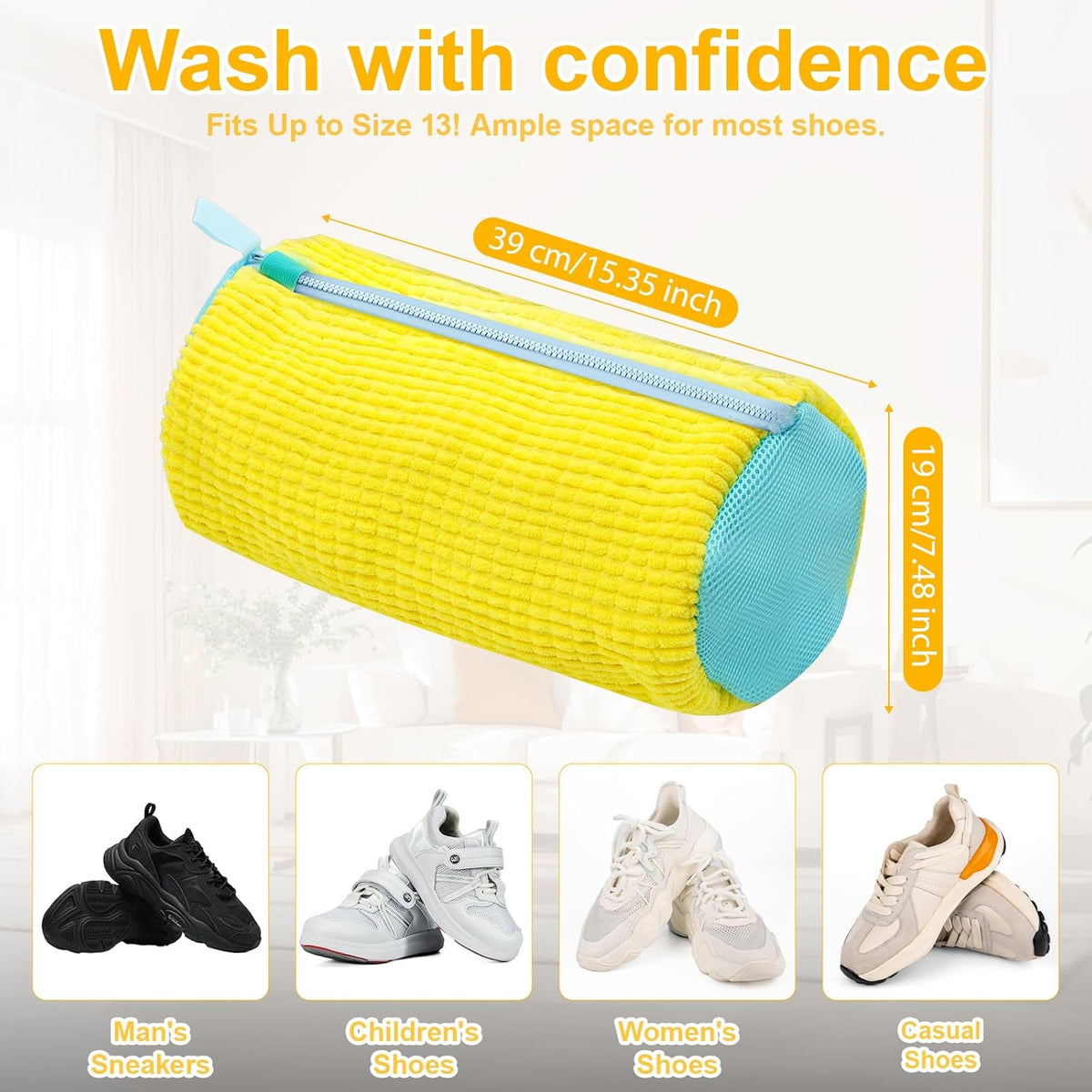 – Reusable Laundry Shoe Bag for Sneakers, Running Shoes & White Shoes, Helps Protect Against Deformation, Scratches & Washer Damage(Yellow 2pcs)