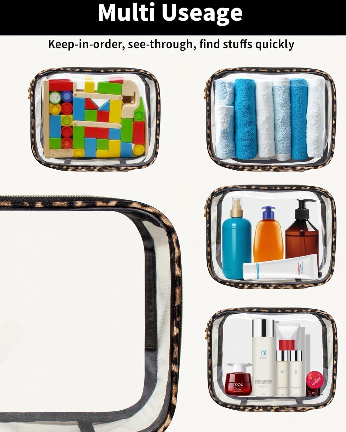 3 Pack Clear Toiletry Bag for Women, TSA Approved Organizer for Travel Size Toiletries Carry on Travel Accessories Bag Airport Airline Compliant Bag Makeup Bag Zipper Pouch Set
