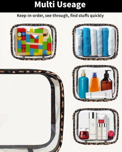 3 Pack Clear Toiletry Bag for Women, TSA Approved Organizer for Travel Size Toiletries Carry on Travel Accessories Bag Airport Airline Compliant Bag Makeup Bag Zipper Pouch Set