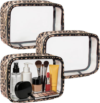 3 Pack Clear Toiletry Bag for Women, TSA Approved Organizer for Travel Size Toiletries Carry on Travel Accessories Bag Airport Airline Compliant Bag Makeup Bag Zipper Pouch Set