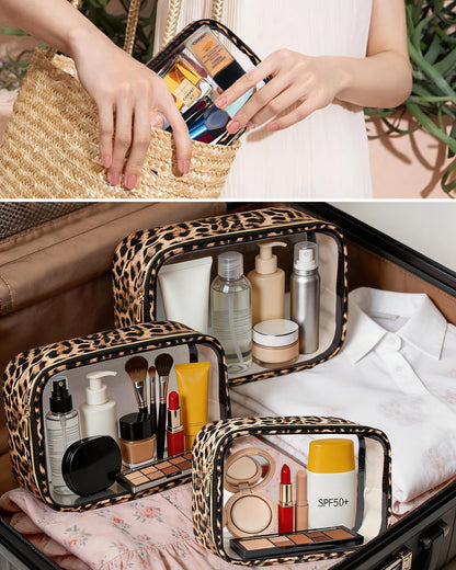 3 Pack Clear Toiletry Bag for Women, TSA Approved Organizer for Travel Size Toiletries Carry on Travel Accessories Bag Airport Airline Compliant Bag Makeup Bag Zipper Pouch Set