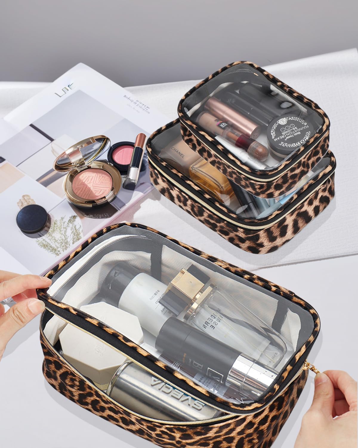 3 Pack Clear Toiletry Bag for Women, TSA Approved Organizer for Travel Size Toiletries Carry on Travel Accessories Bag Airport Airline Compliant Bag Makeup Bag Zipper Pouch Set