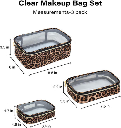3 Pack Clear Toiletry Bag for Women, TSA Approved Organizer for Travel Size Toiletries Carry on Travel Accessories Bag Airport Airline Compliant Bag Makeup Bag Zipper Pouch Set