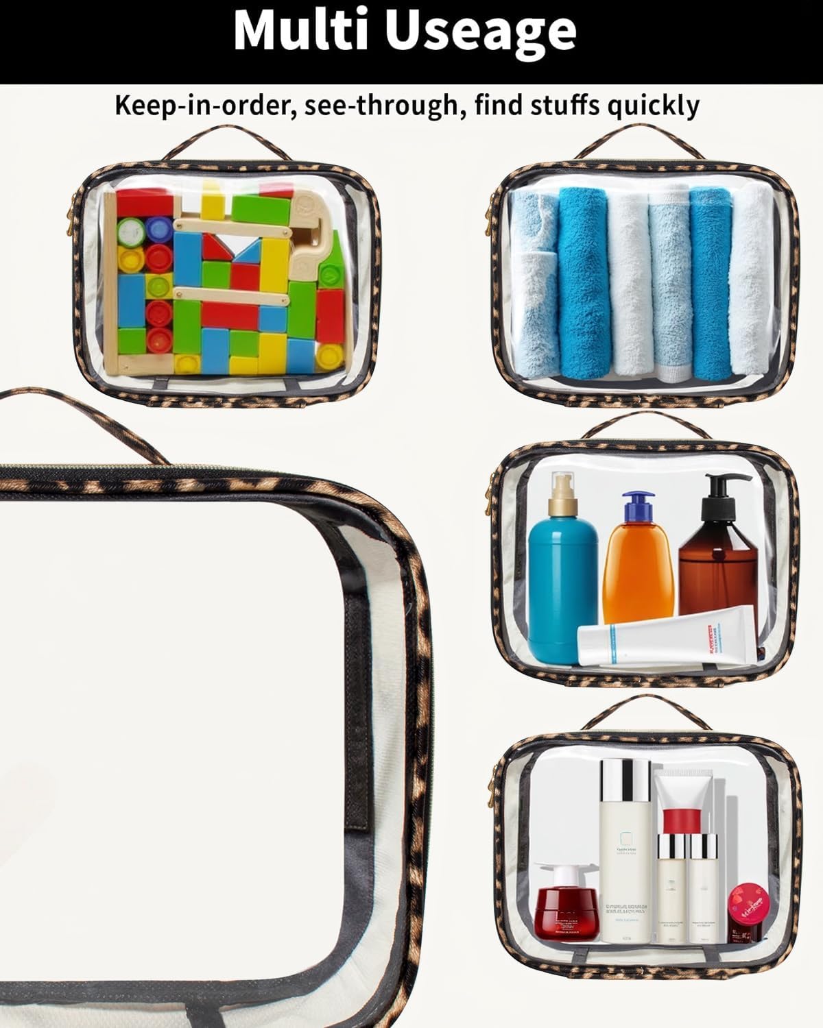 3 Pack Clear Toiletry Bag for Women, TSA Approved Organizer for Travel Size Toiletries Carry on Travel Accessories Bag Airport Airline Compliant Bag Makeup Bag Zipper Pouch Set