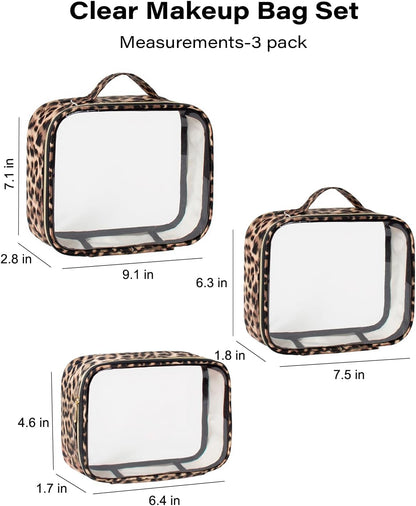 3 Pack Clear Toiletry Bag for Women, TSA Approved Organizer for Travel Size Toiletries Carry on Travel Accessories Bag Airport Airline Compliant Bag Makeup Bag Zipper Pouch Set