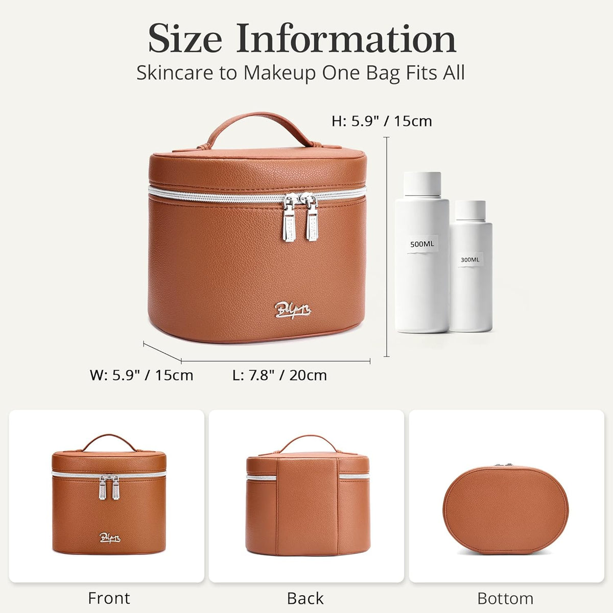 Makeup Bag Vanity Case: Vegan Leather Cosmetic Bag for Women - Waterproof Travel Toiletry Organizer with Removable Divider - Portable Make up Bag with Handle (Brown)
