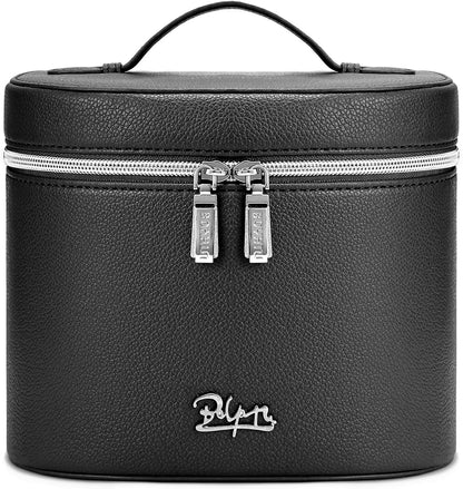 Makeup Bag Vanity Case: Vegan Leather Cosmetic Bag for Women - Waterproof Travel Toiletry Organizer with Removable Divider - Portable Make up Bag with Handle (Brown)