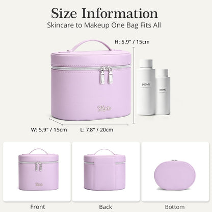 Makeup Bag Vanity Case: Vegan Leather Cosmetic Bag for Women - Waterproof Travel Toiletry Organizer with Removable Divider - Portable Make up Bag with Handle (Brown)