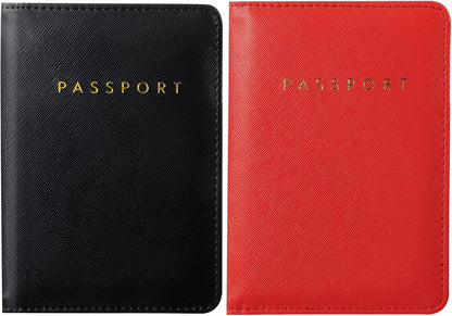 2 Pcs Passport Cover Holder for Travel Waterproof Leather Passport Wallet Case Book Travel Cruise Essentials for Women Men | 2 Pieces