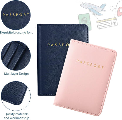 2 Pcs Passport Cover Holder for Travel Waterproof Leather Passport Wallet Case Book Travel Cruise Essentials for Women Men | 2 Pieces
