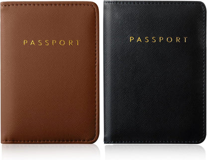 2 Pcs Passport Cover Holder for Travel Waterproof Leather Passport Wallet Case Book Travel Cruise Essentials for Women Men | 2 Pieces