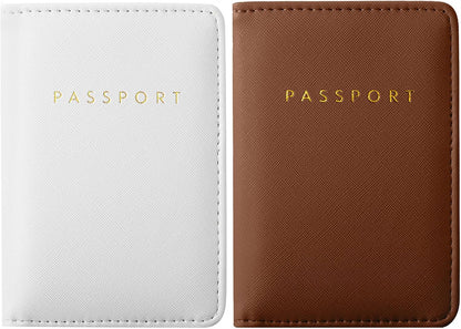 2 Pcs Passport Cover Holder for Travel Waterproof Leather Passport Wallet Case Book Travel Cruise Essentials for Women Men | 2 Pieces