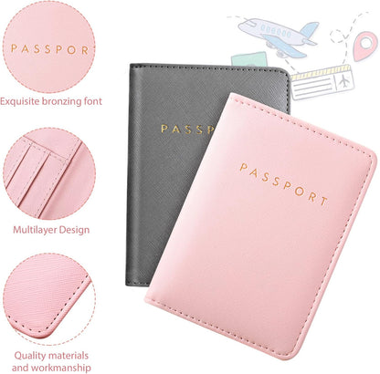 2 Pcs Passport Cover Holder for Travel Waterproof Leather Passport Wallet Case Book Travel Cruise Essentials for Women Men | 2 Pieces
