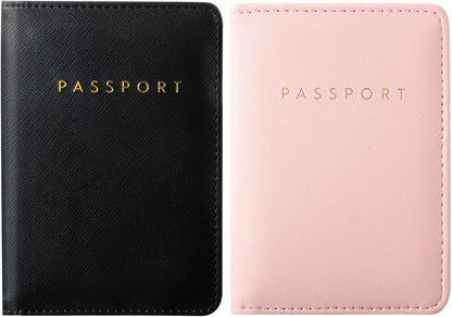2 Pcs Passport Cover Holder for Travel Waterproof Leather Passport Wallet Case Book Travel Cruise Essentials for Women Men | 2 Pieces