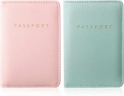 2 Pcs Passport Cover Holder for Travel Waterproof Leather Passport Wallet Case Book Travel Cruise Essentials for Women Men | 2 Pieces