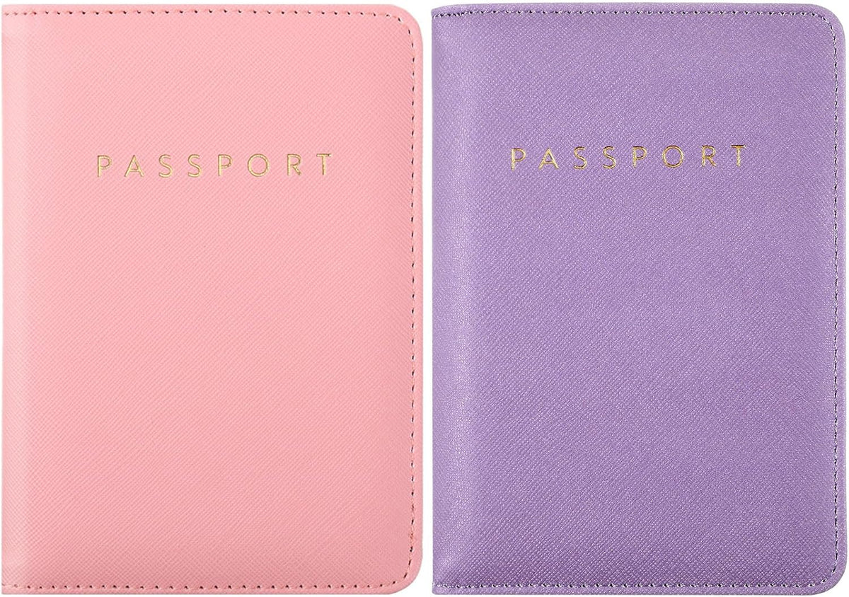 2 Pcs Passport Cover Holder for Travel Waterproof Leather Passport Wallet Case Book Travel Cruise Essentials for Women Men | 2 Pieces
