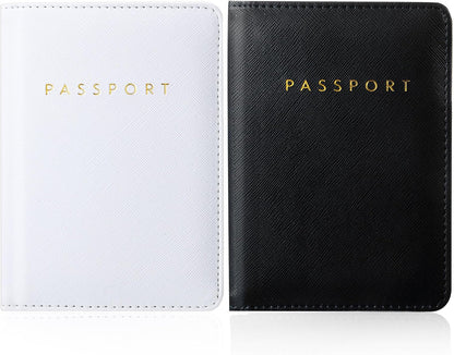 2 Pcs Passport Cover Holder for Travel Waterproof Leather Passport Wallet Case Book Travel Cruise Essentials for Women Men | 2 Pieces