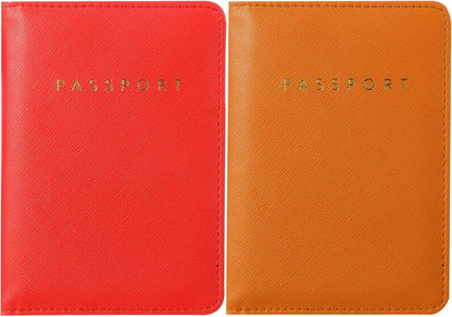 2 Pcs Passport Cover Holder for Travel Waterproof Leather Passport Wallet Case Book Travel Cruise Essentials for Women Men | 2 Pieces