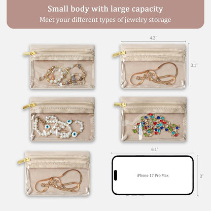 Travel Jewelry Case Organizer Jewelry Box with Velvet Pouches Mini Jewelry Organizers Storage for Women Small Cute Puffer Bags for Earrings,Rings,Necklaces,Bracelets (Beige, Large)