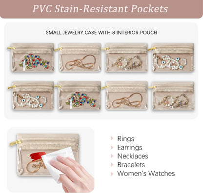 Travel Jewelry Case Organizer Jewelry Box with Velvet Pouches Mini Jewelry Organizers Storage for Women Small Cute Puffer Bags for Earrings,Rings,Necklaces,Bracelets (Beige, Large)