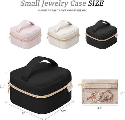 Travel Jewelry Case Organizer Jewelry Box with Velvet Pouches Mini Jewelry Organizers Storage for Women Small Cute Puffer Bags for Earrings,Rings,Necklaces,Bracelets (Beige, Large)