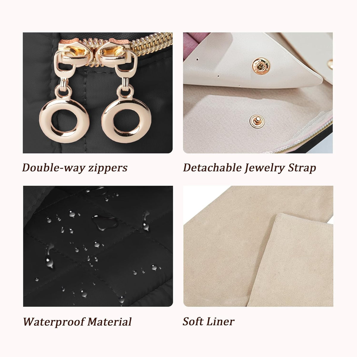 Travel Jewelry Case Organizer Jewelry Box with Velvet Pouches Mini Jewelry Organizers Storage for Women Small Cute Puffer Bags for Earrings,Rings,Necklaces,Bracelets (Beige, Large)